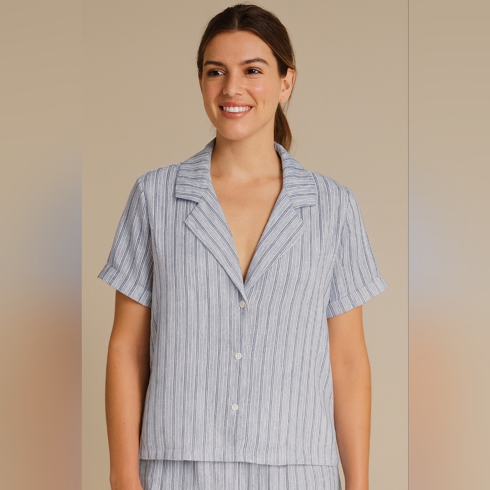 Gap Body Satin Striped Pajama Shirt Blue White Button Up Sleep Loungewear XS